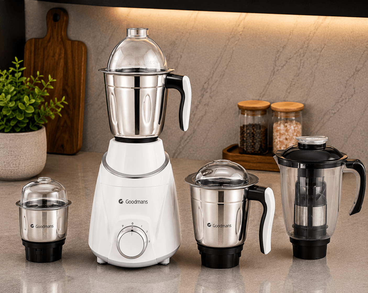 Goodmans 750W 4-Jar Mixer Grinder with Juicer Extractor (Edition 1)