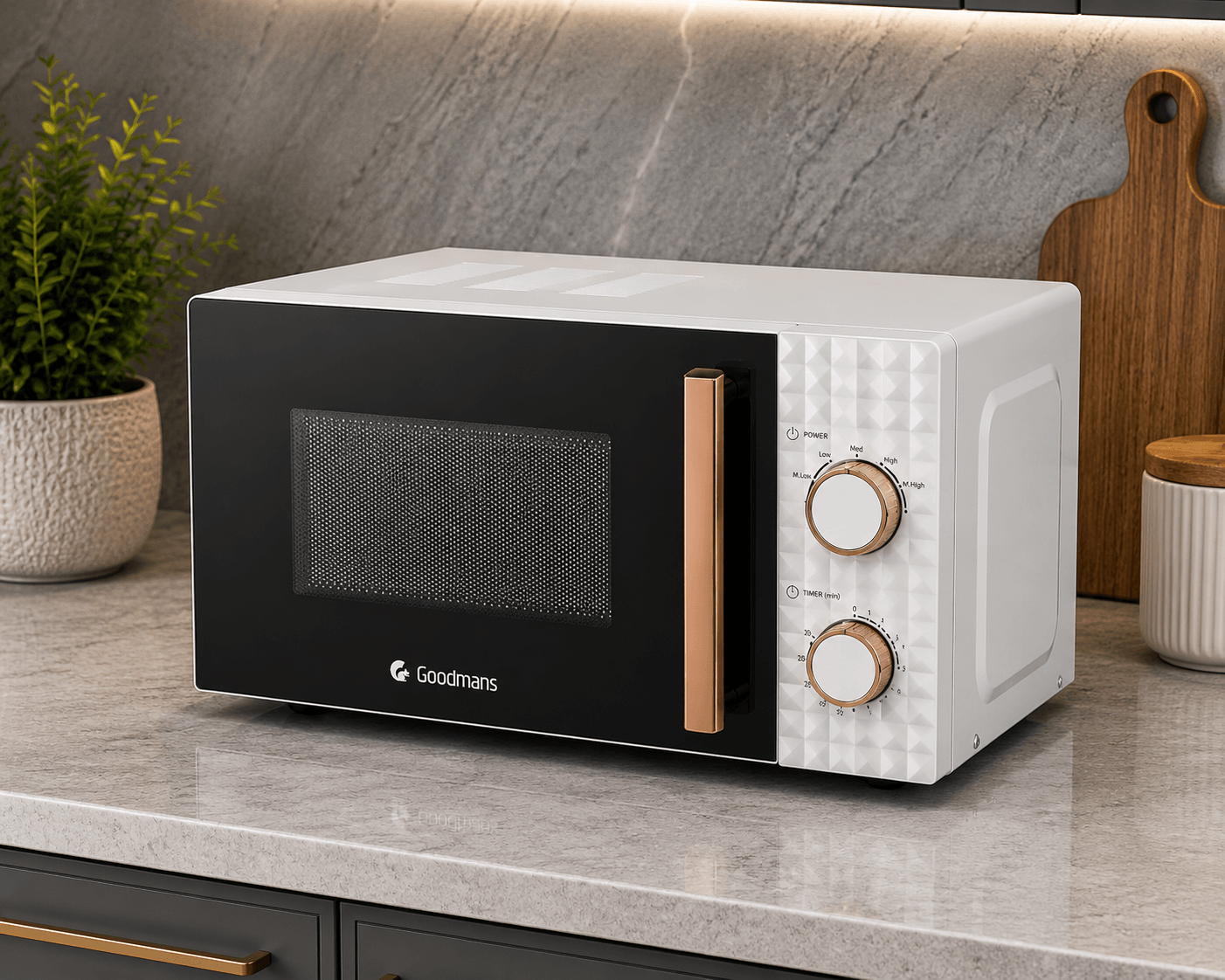Goodmans 20L Diamond Microwave (White & Rose Gold)