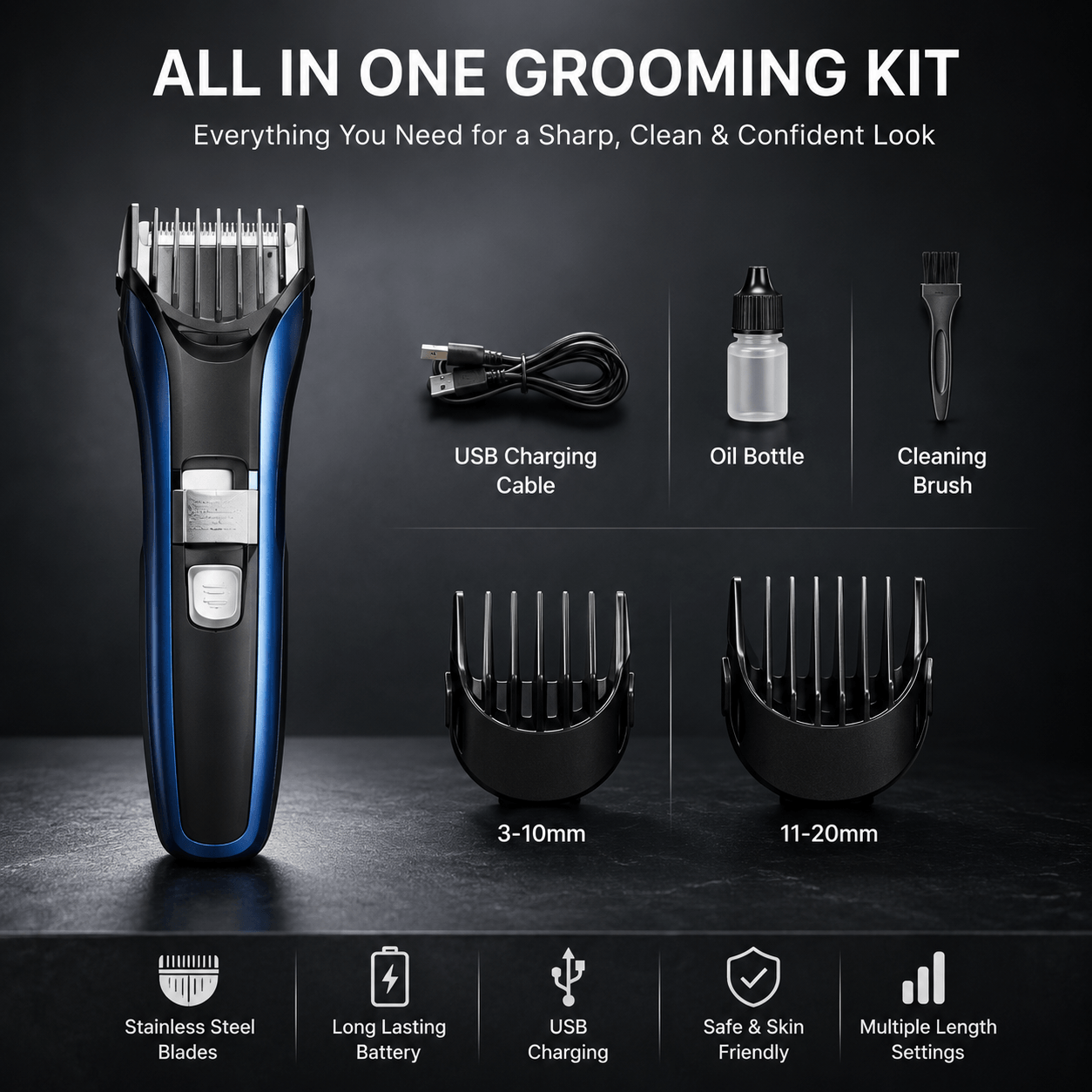 Goodmans Rechargeable hair clipper Two attached comb (Comb-A 1-10mm, Comb-B 11-20mm, 38 r (937L)