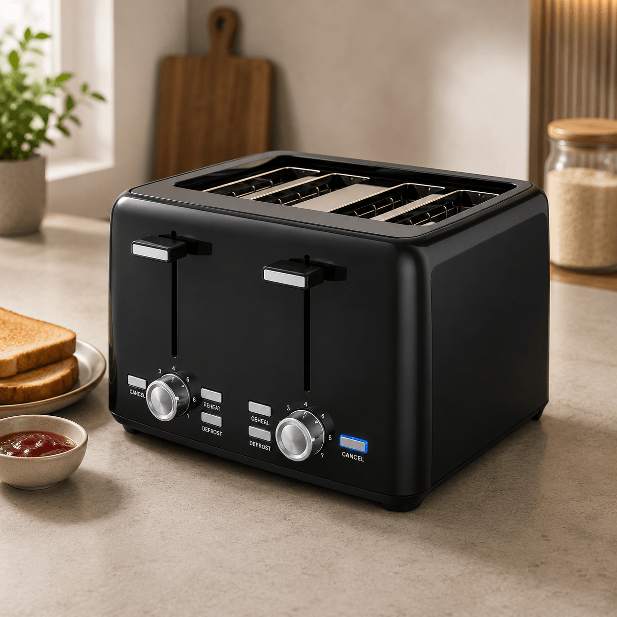 GOODMANS 4 Slice Toaster * 220-240V/50-60Hz/1600W *MATT Black Plastic toaster housing with deco (151793)